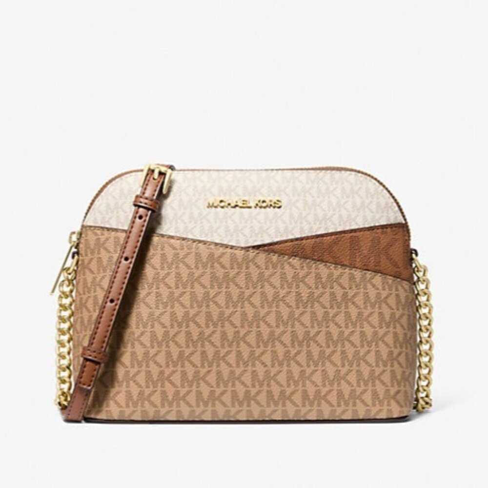 New Michael Kors Jet Set Travel Medium Dome Crossbody Camel Multi